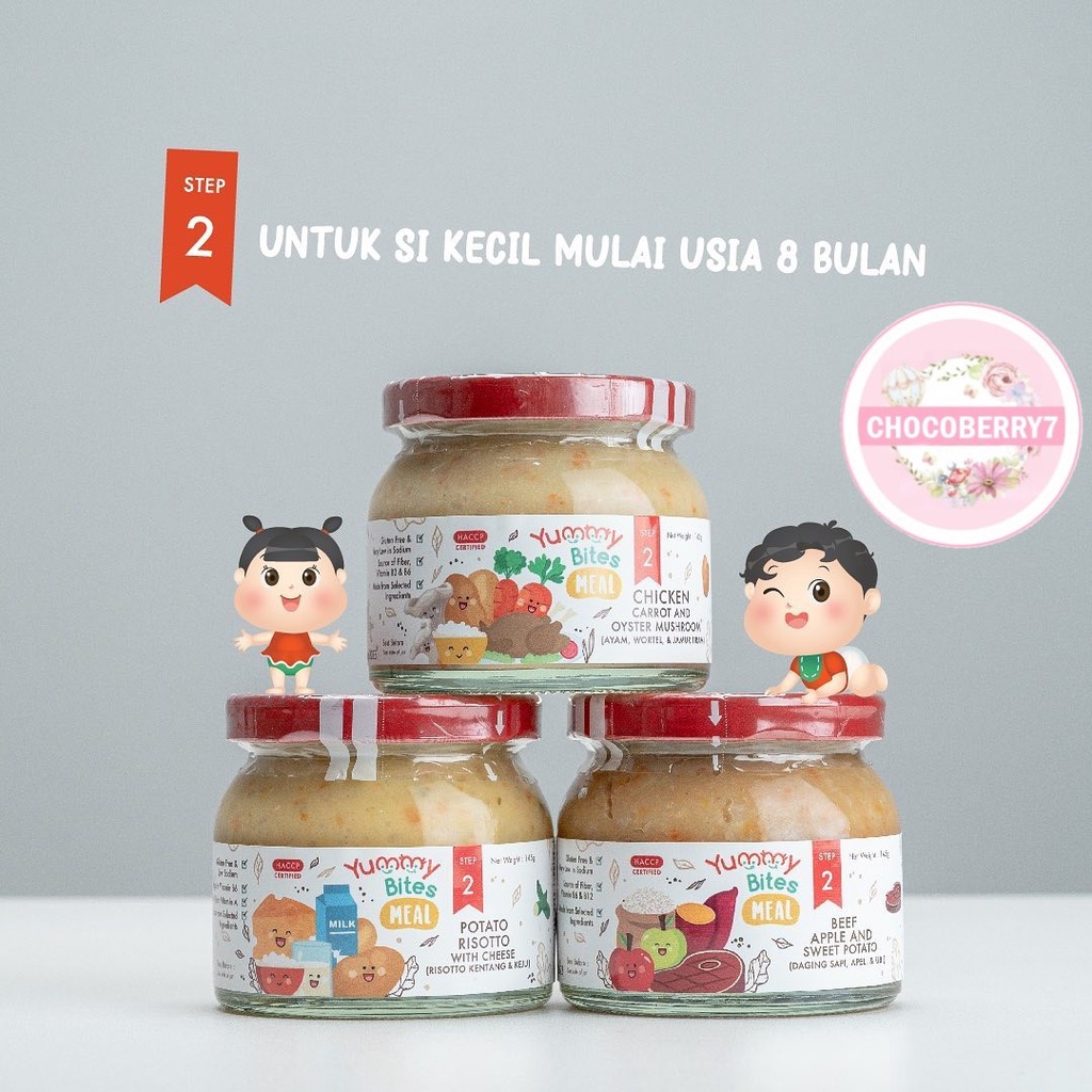 Yummy Bites Meal Step 1 2 3 145gr Jar Kaca MPASI Ready To Eat RTE 145