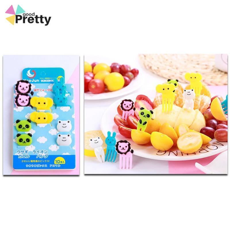 10 pcs Hewan Buah Garpu Mini Kartun Anak Snack Kue Makanan Penutup Makanan Buah Pick Tusuk Gigi - PD