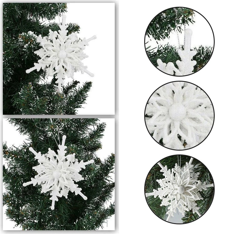 Liontin Gantung Bentuk Snowflake 3D Bahan Plastik Ukuran 12cm Untuk Dekorasi Pohon Natal