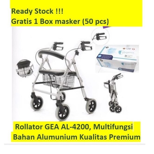 Rollator GEA Walker Roda Alat Bantu Jalan Lansia Beroda Gratis Masker