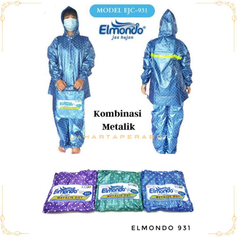 Jas Hujan Setelan Dewasa Jaket Celana Polkadot Metalik Elmondo 931 / Mantel Jas Hujan Setelan Dewasa Motif Polkadot Kombinasi Metalik