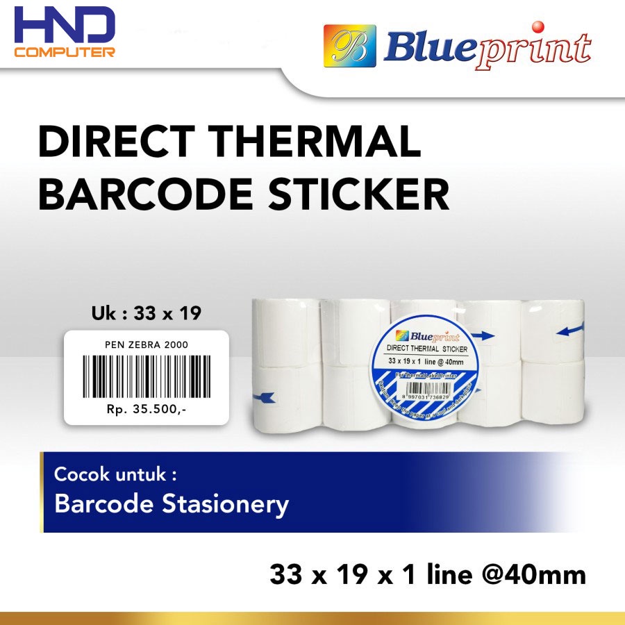 

Direct Thermal Sticker / Label Stiker BLUEPRINT 33x19x1 Line @40mm Isi 420 - 10 Roll