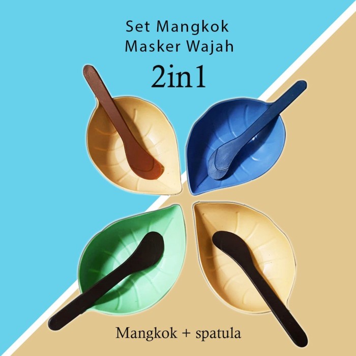 Set Mangkok + Spatula Masker Bentuk Daun – AC 11 – Set Paket Mangkuk Masker Kecantikan Perawatan Wajah dan Muka Pria Wanita – Alat Pengaduk Krim Bubuk Cream Facial Wajah Berjerawat Peel Off Komedo Hidung Remover atau Kosmetik Murah