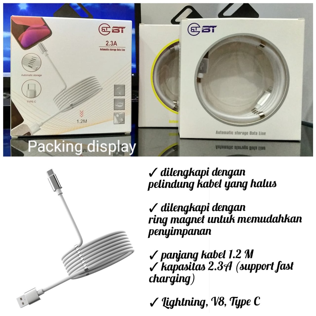 BT MagneticKabel dataMagnetic 1.2mType USBkabel chargerPanjang 1.2 meterType c Fast CharggingMerk BT