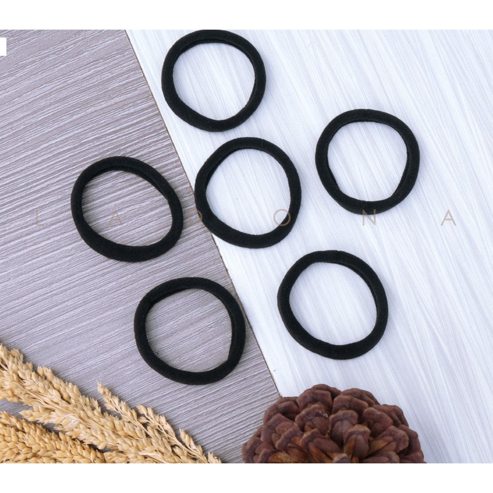 (6 Pcs) Ikat Rambut Donat Tanggung Sedang Hitam Polos Warna Warni isi 6