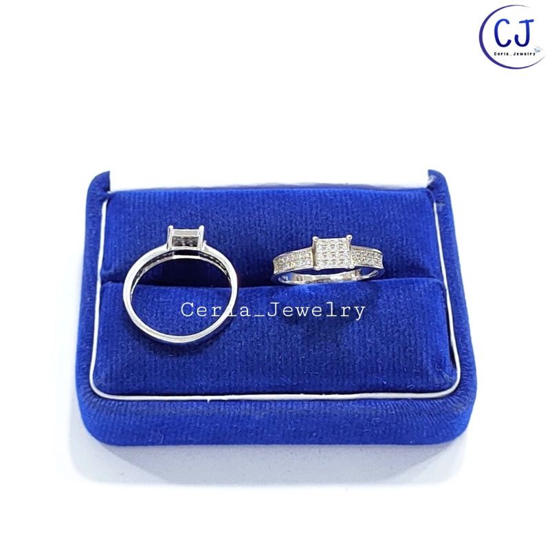 Cincin Perak Asli Silver Wanita 925 Lapis Emas Putih Model Kotak _ Cincin Perak