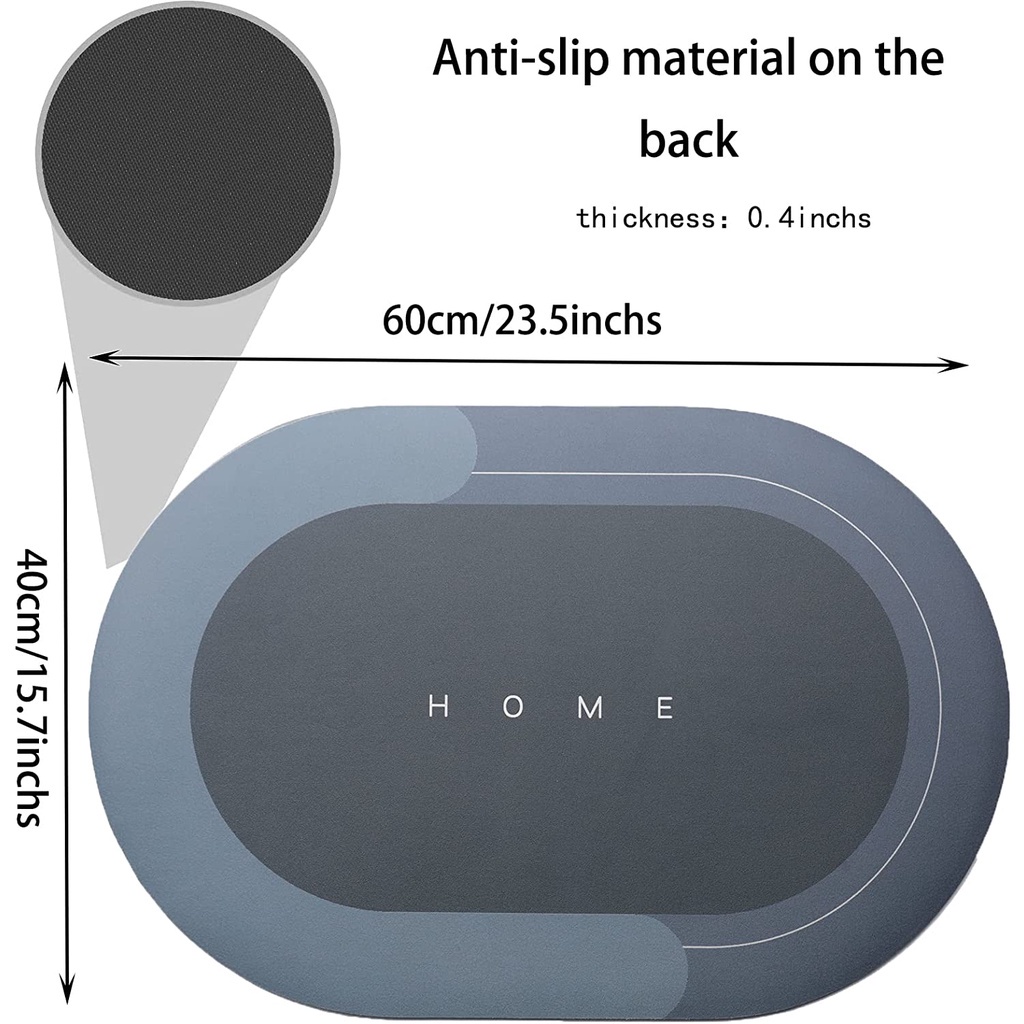Keset Kaki Diatomite Original / Anti Slip Kamar Mandi Karet / Keset Kamar Mandi Serap Air / Keset Cepat Kering Diatomite Perlengkapan Decorasi Rumah 40*60cm