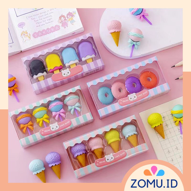 

1 set Penghapus Pensil Eraser Bentuk Ice Cream Donat Lollipop Popsicle Lucu Permen Es Krim