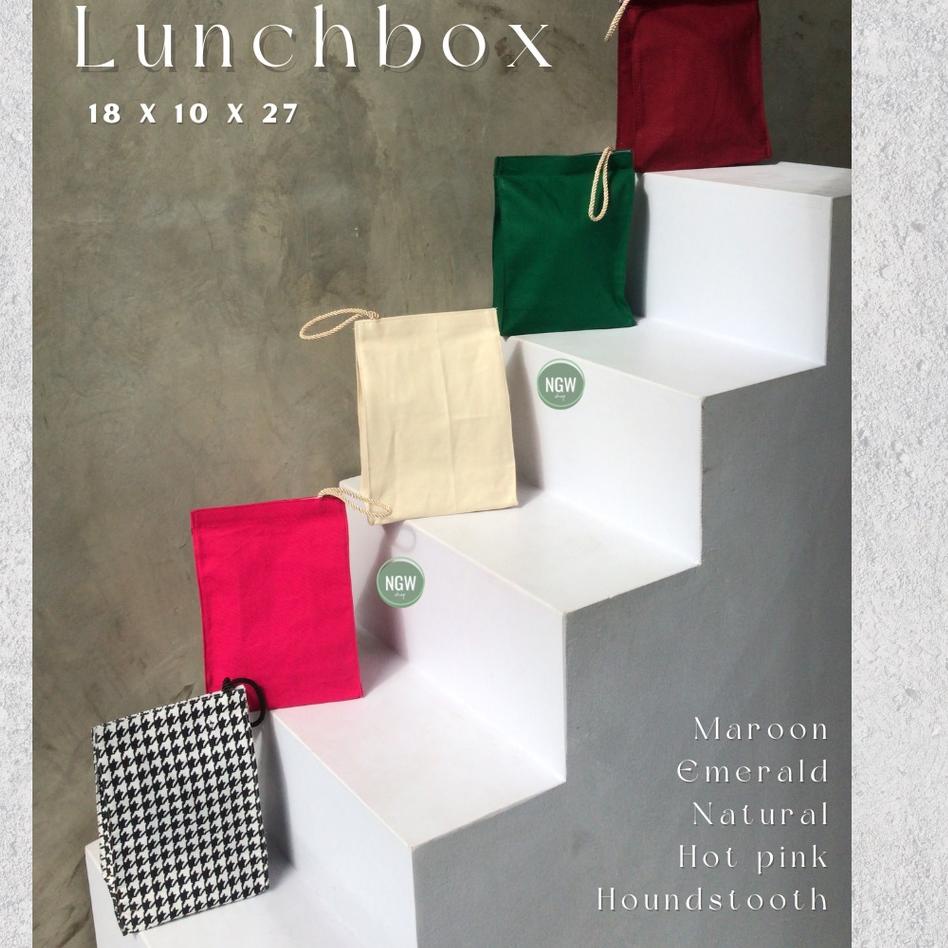 

Penawaran Terpopuler Tas lunchbox kanvas canvas 18x10x27 Warna hampers goodie bag souvenir hantaran kado aesthetic tali gold ulir