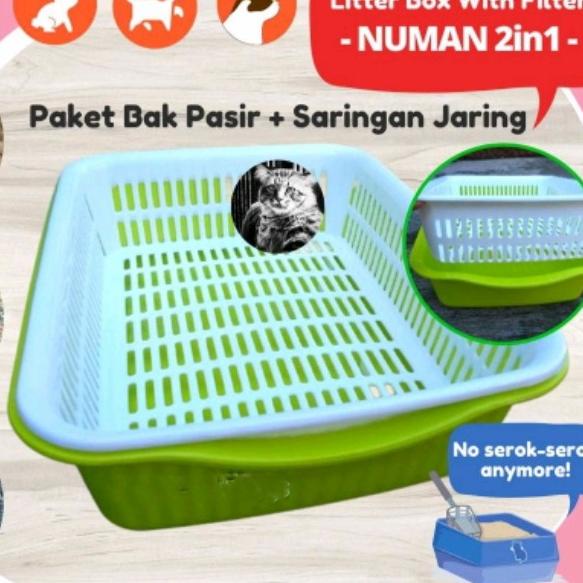 bak pasir saringan kucing litter box 2in1 box+saringan - Ungu