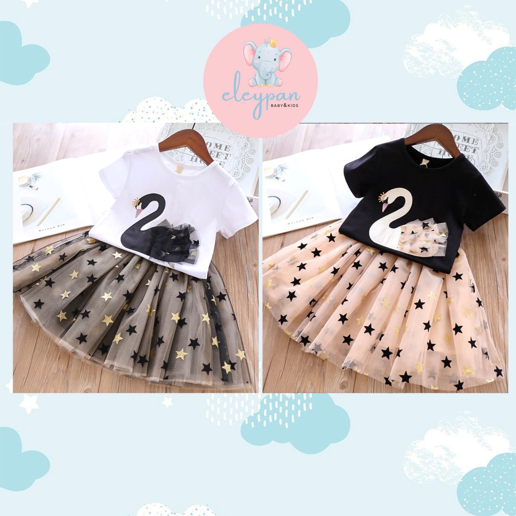 [eleypan.kids] Setelan IMPORT Dress Angsa Tutu Korea Flamingo Rok Renda Set Pakaian Anak Perempuan Cantik Elegan Impor