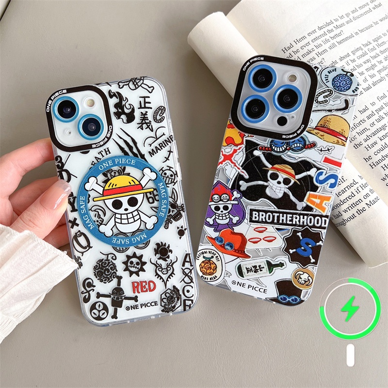 Soft case Magnetik Transparan Motif Kartun One Piece Untuk iphone 14 pro max 14 plus 13 12 11 pro max