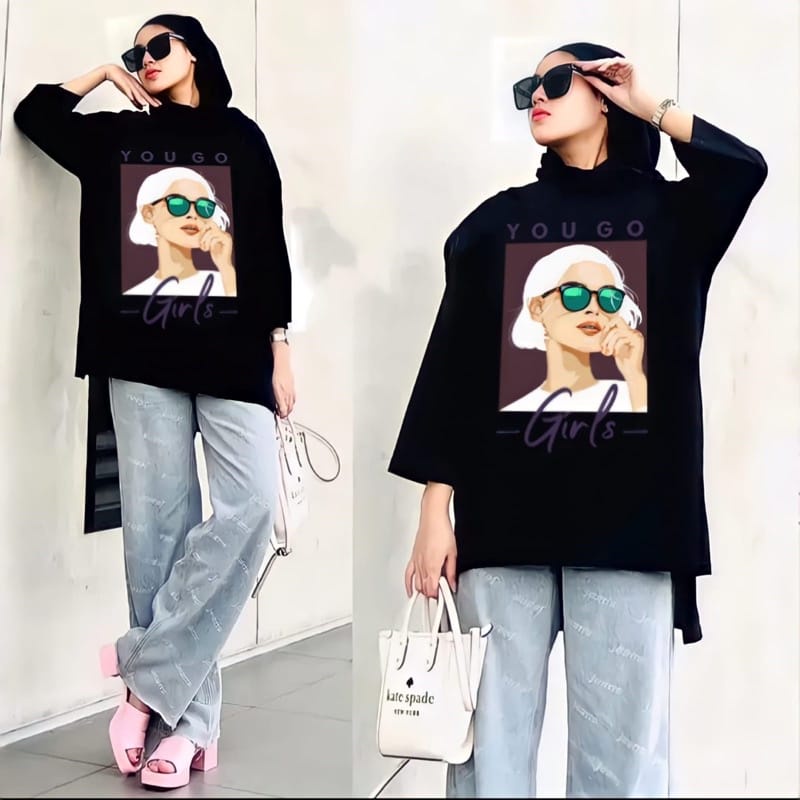JF Tunik Kaos Oversize Wanita LD 120 Tebal Lengan 7/8 Jumbo Top Oversize Blouse