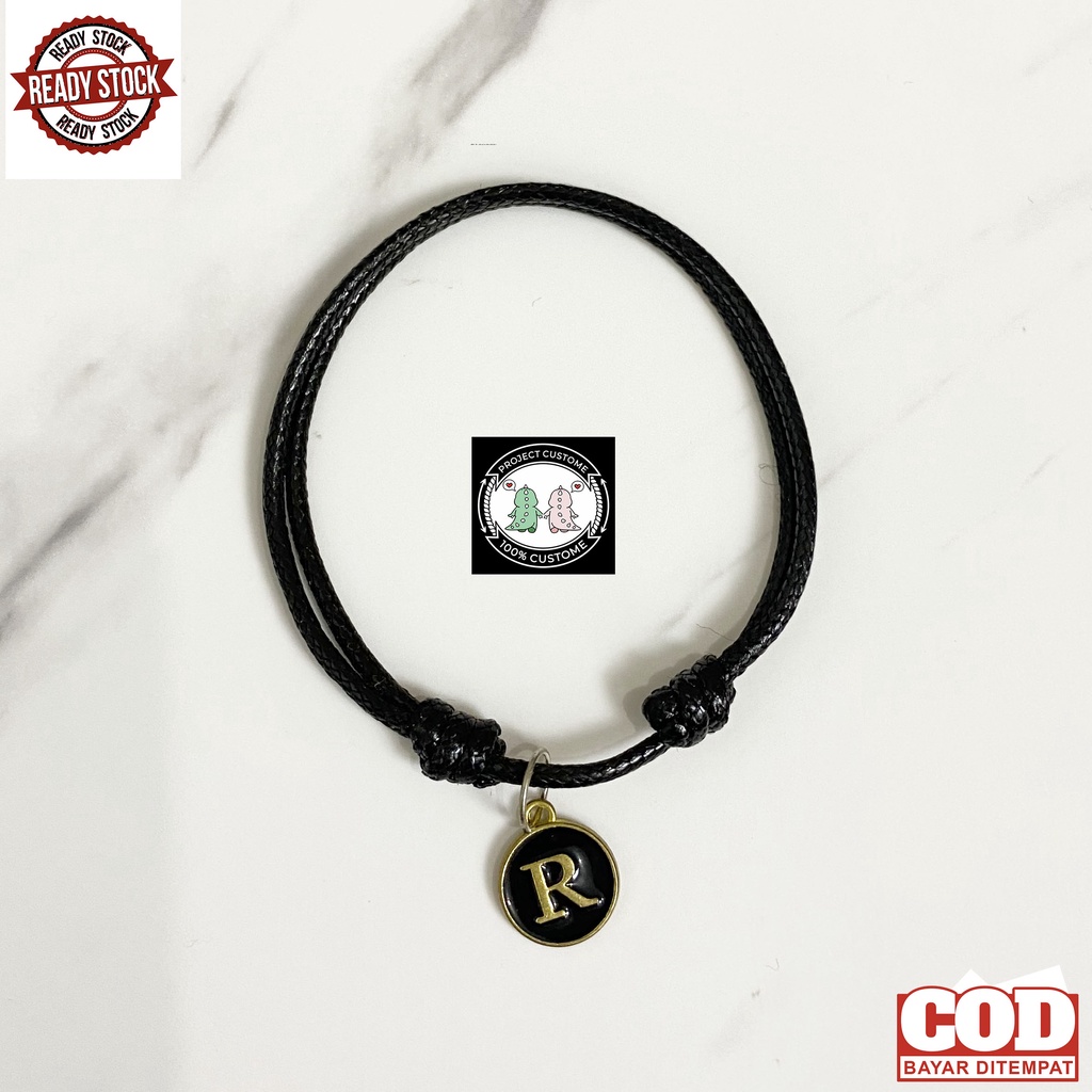 Gelang Custom Huruf Inisial Epoxy Tali Hitam Tangan Pria Dan Wanita Couple/Pasangan