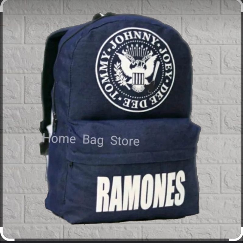 Tas Ransel Tengkorak RAMONES Bahan Jeans Tas Gambar Tengkorak Murah Tas Punggung Tas Pria Tas Ransel