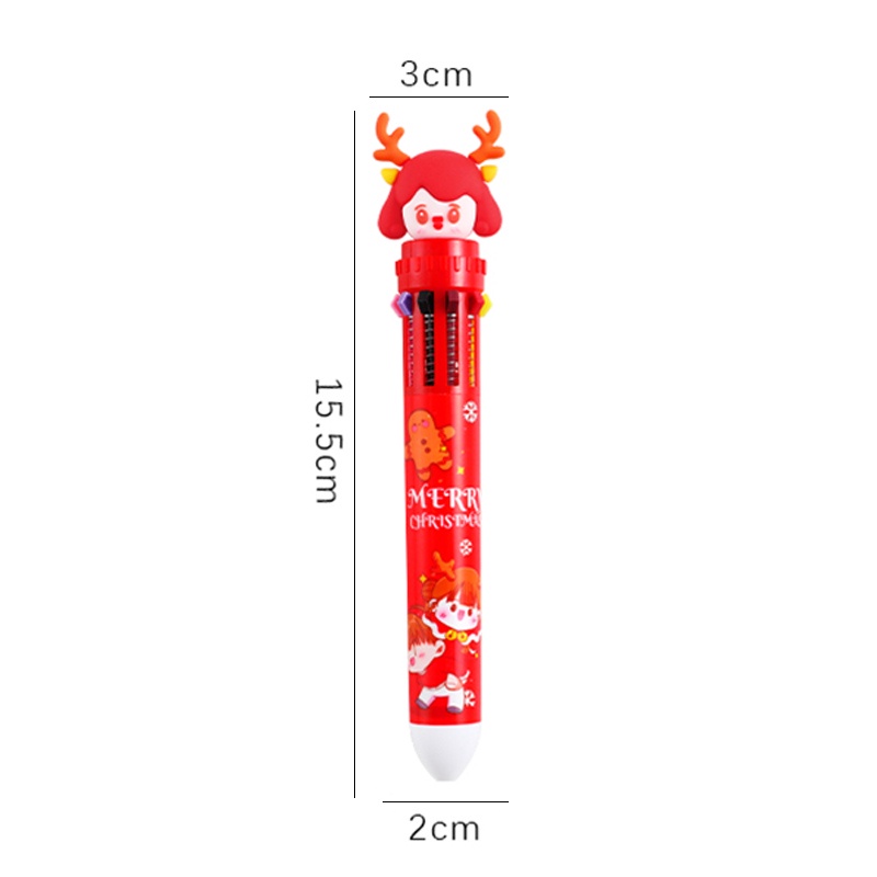 10 in 1 Pulpen / Bolpoin Retractable Seri Merry Christmas Warna-Warni Untuk Anak