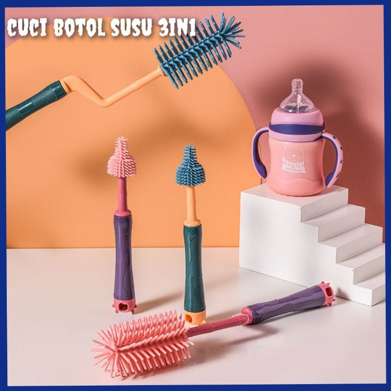 Sikat Botol Set 3 in 1 Sikat Botol Bayi Silikon Bottle Nipple Straw Silicone Brush  SIKAT CUCI BOTOL SUSU BAYI