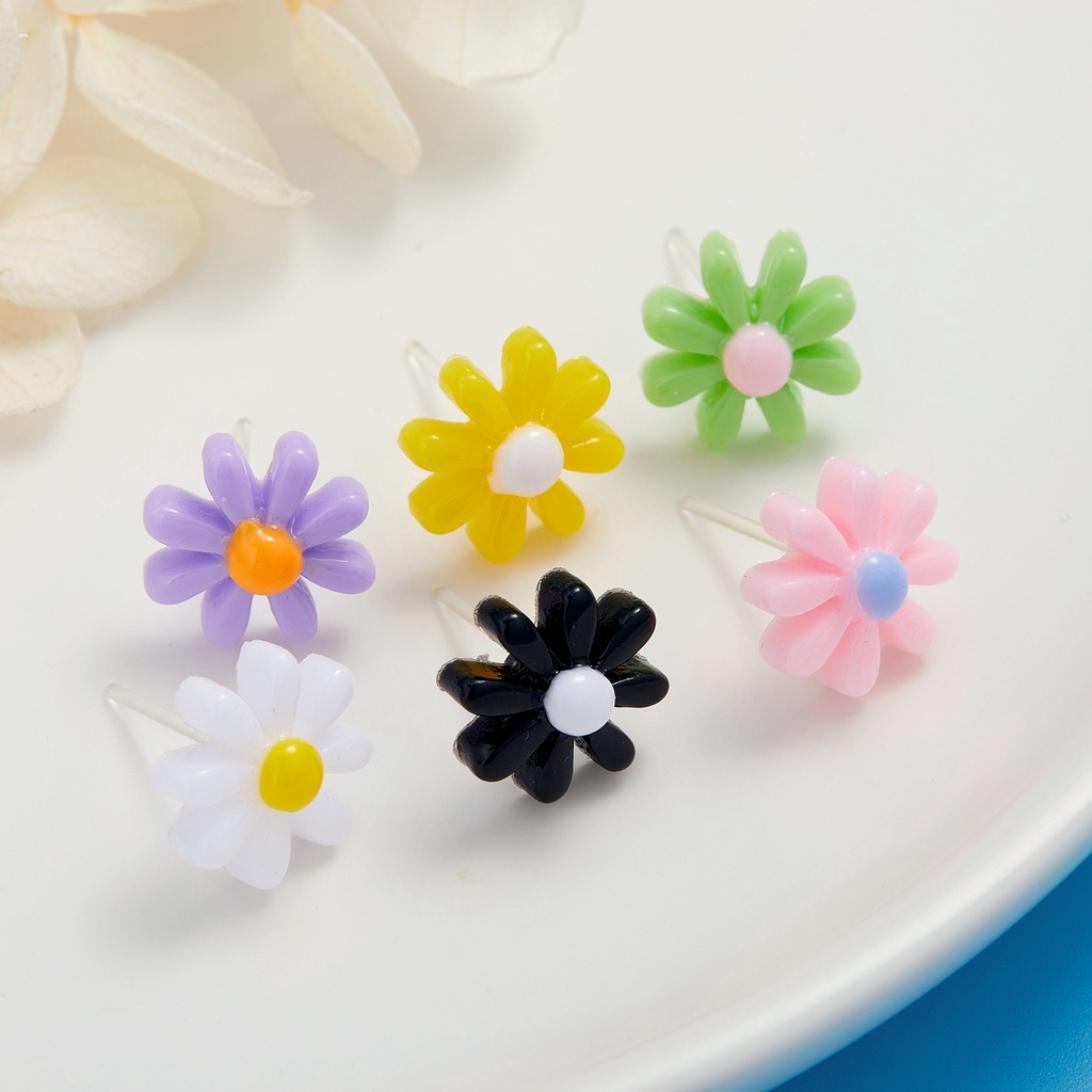 6 Pasang Anting Tusuk Desain Bunga Matahari daisy Kombinasi anti Radang