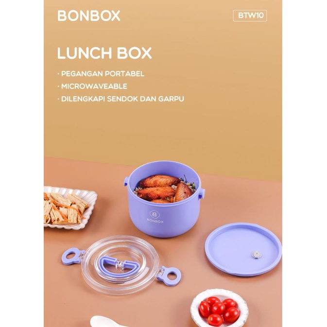 BONBOX Kotak Makan Lunch Box Microwaveable Pegangan Portabel Termasuk Sendok Bahan PP Food Grade BTW10