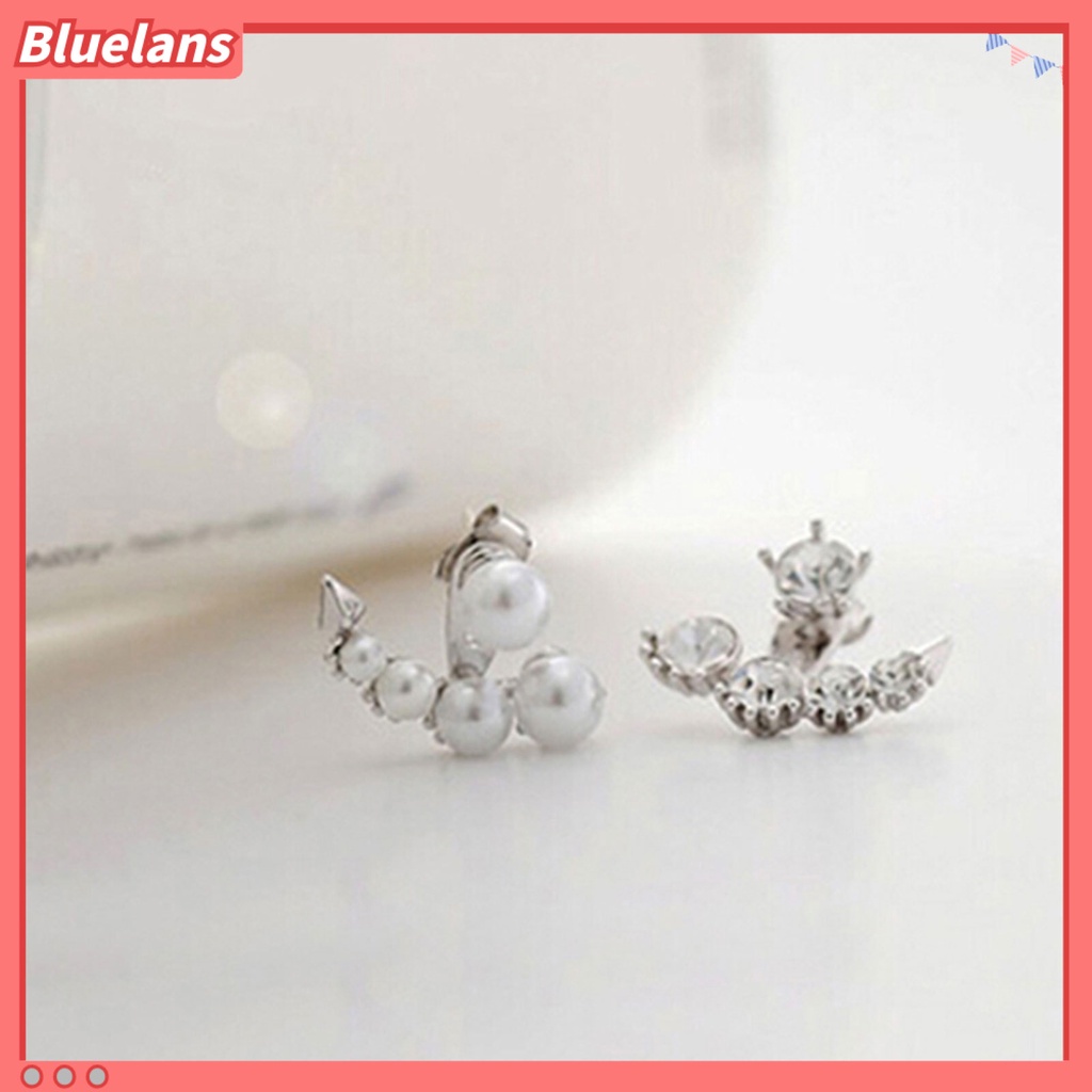 Bluelans Ear Stud Asymmetric Fashion Faux Pearl Ear Studs with Rhinestone for Women