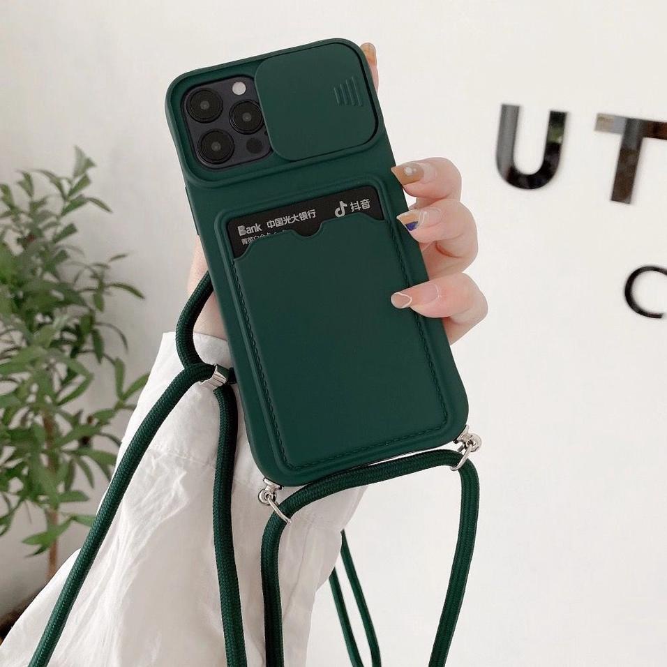 Langsung Order SoftCase dompet kartu polos Bahan Silikon Dengan Lanyard dan Card Holder Untuk Iphone
