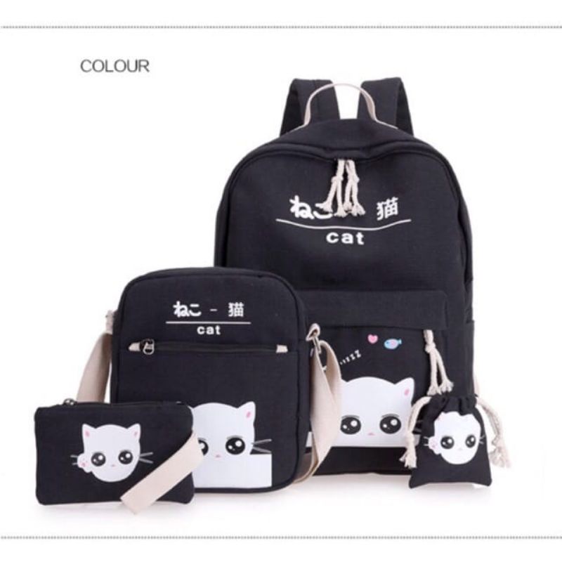 Medan Termurah KD048 Tas ransel anak sekolah 4in1 bagpack miscat cantik lucu