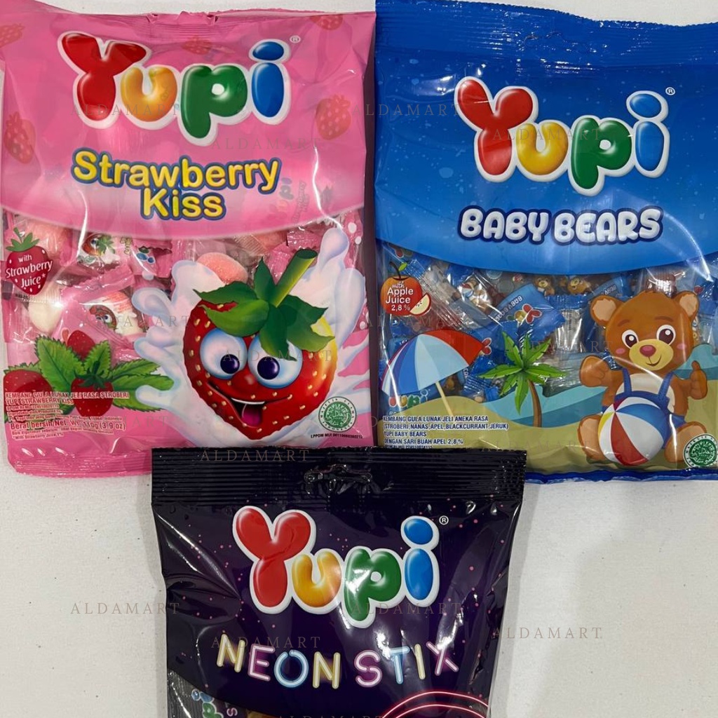 Permen Yupi Jelly Zak Sak 110gr 120gr - Strawberry Kiss Neon Stix Baby Bears