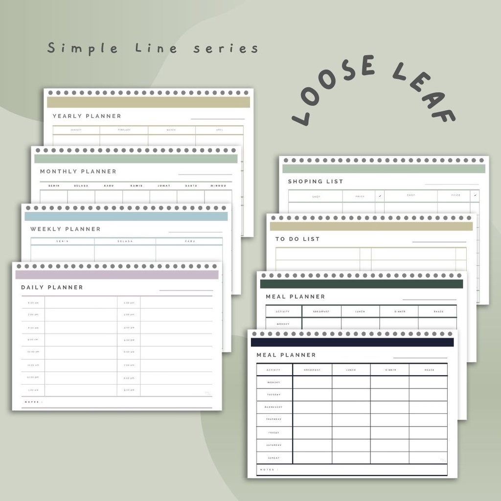 

Loose Leaf / Isi Binder Solucine - 12 Lembar - A5 / B5 - Simple Line Series - Yearly Planner / Monthly Planner / Weekly Planner / Daily Planner / Meal Planner / Habit Tracker / Study Planner / To do List / Shopping list