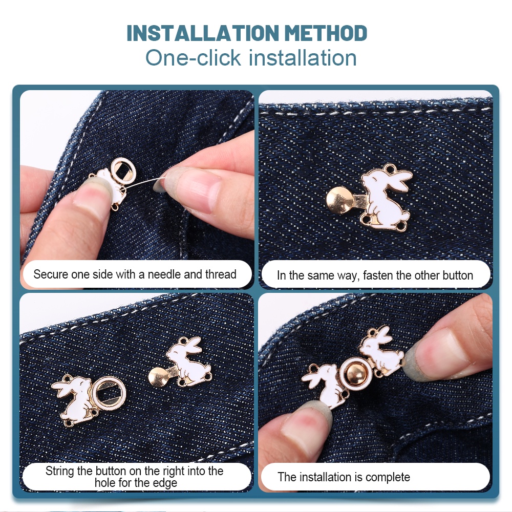 Kancing Extender Celana Jeans Bahan Logam Dapat Disesuaikan Motif Kartun Kucing Kelinci Untuk Wanita