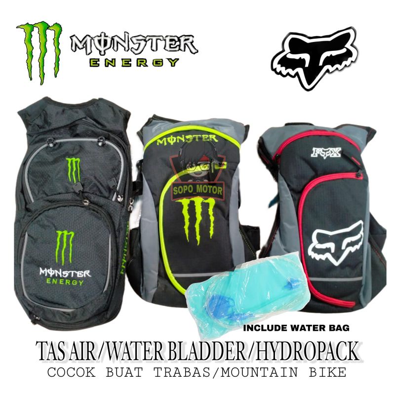 Tas Air/Hydrobag/Water Bladder Monster Energy & Fox Cocok Buat Trabas,Sepeda Gunung,Sepeda Adventure