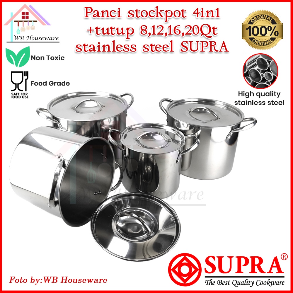 NEW PORODUK SUPRA STOCKPOT 4 IN 1 + TUTUP STAINLESS / PANCI REBUS STOCKPOT KUKUS BESAR / PANCI SET