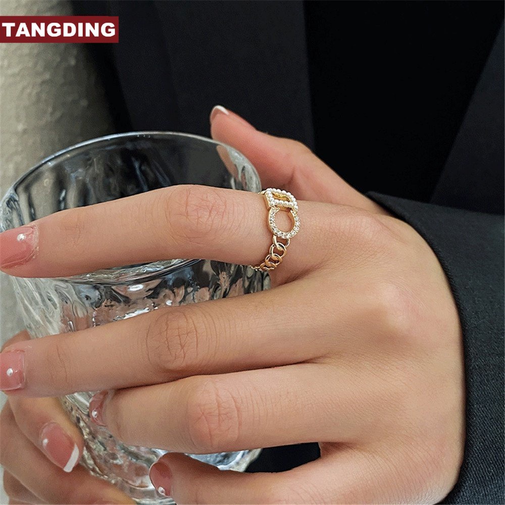 【COD Tangding】Cincin Jari Telunjuk Desain Gelombang Aksen Mutiara Berlian Gaya Korea Untuk Wanita