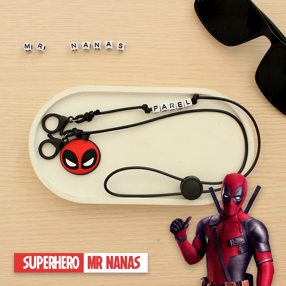 2 in 1 Tali Strap Masker FREE CUSTOM NAMA &amp; BONEKA SUPERHERO Anak-anak Laki-laki/Cowok Kalung Masker Mr Nanas