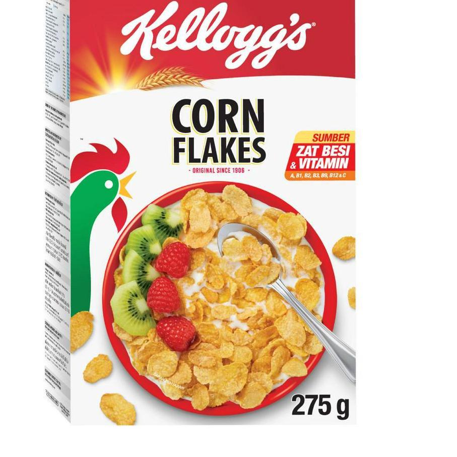 

limited Edition✔️Kelloggs Corn Flakes Cereal 275 gr + Greenfields Susu Full Cream 250 mL|RA9