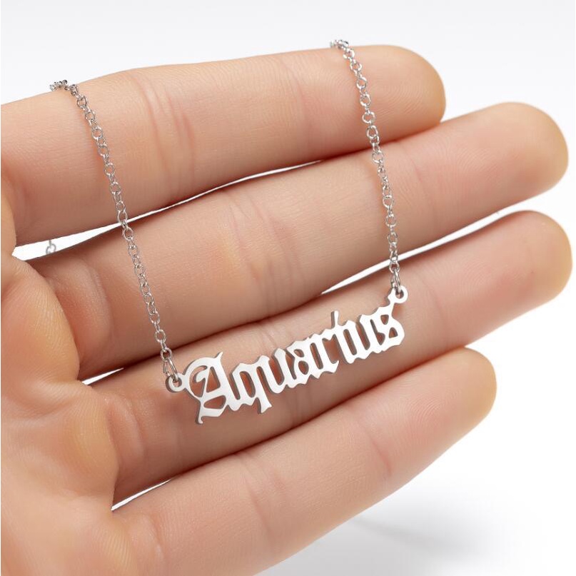 Kalung Rantai Tulang Selangka Bahan stainless steel Desain Zodiak Untuk Wanita