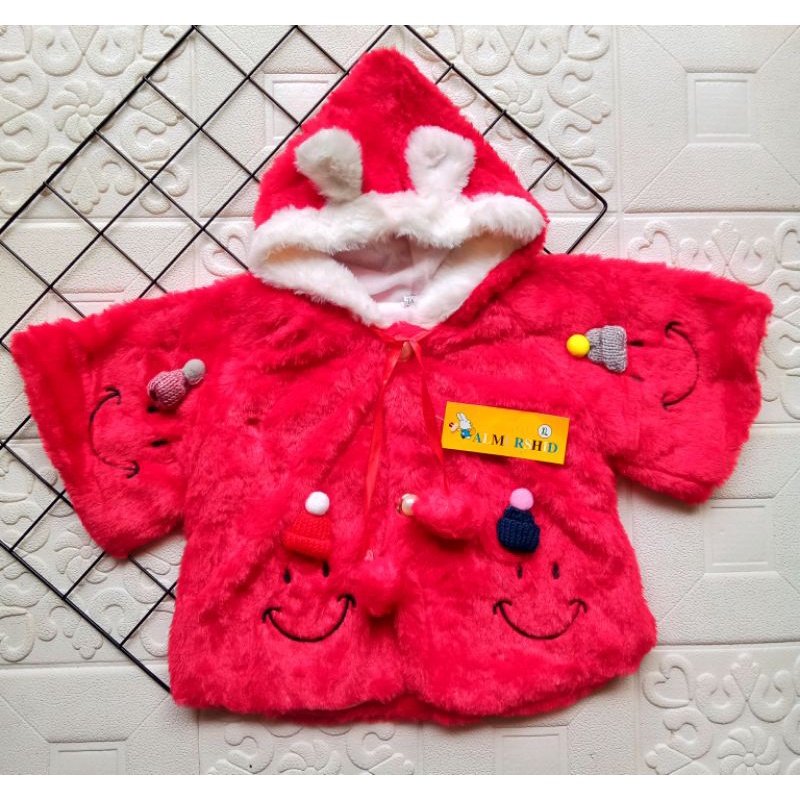 [0-3,5 tahun] JAKET BULU HANGAT ANAK PEREMPUAN IMPORT PREMIUM HOODIE MOTIF BUNGA KUPLUK / MANTEL COAT BULU HALUS HANGAT ANAK CEWEK IMPORT HOODIE