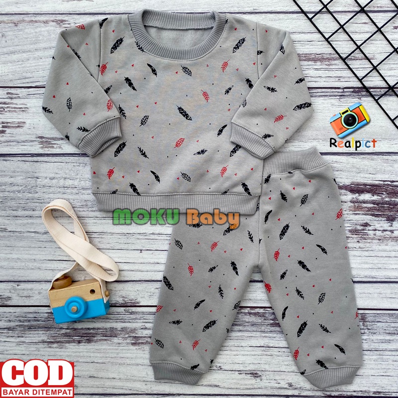 Setelan Sweater Bayi Celana Jogger Bayi Motif Daun Usia 3-12 Bulan - Ana Baby