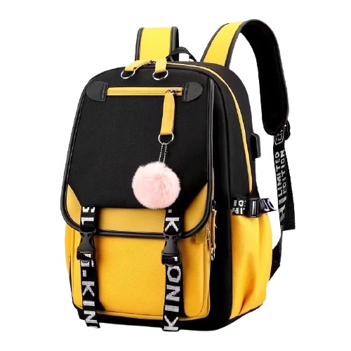 KS - Tas Ransel Anak Remaja Perempuan Simple Ransel Anak Sekolah Tk SD SMP Free Gantungan Pompom