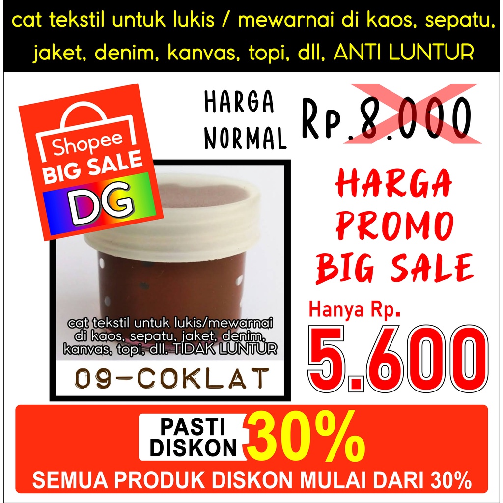 

Warna COKLAT - Cat Tekstil utk lukis mewarnai di kaos / tas / sepatu / jeans / jaket / topi / kanvas - langsung pakai ANTI LUNTUR