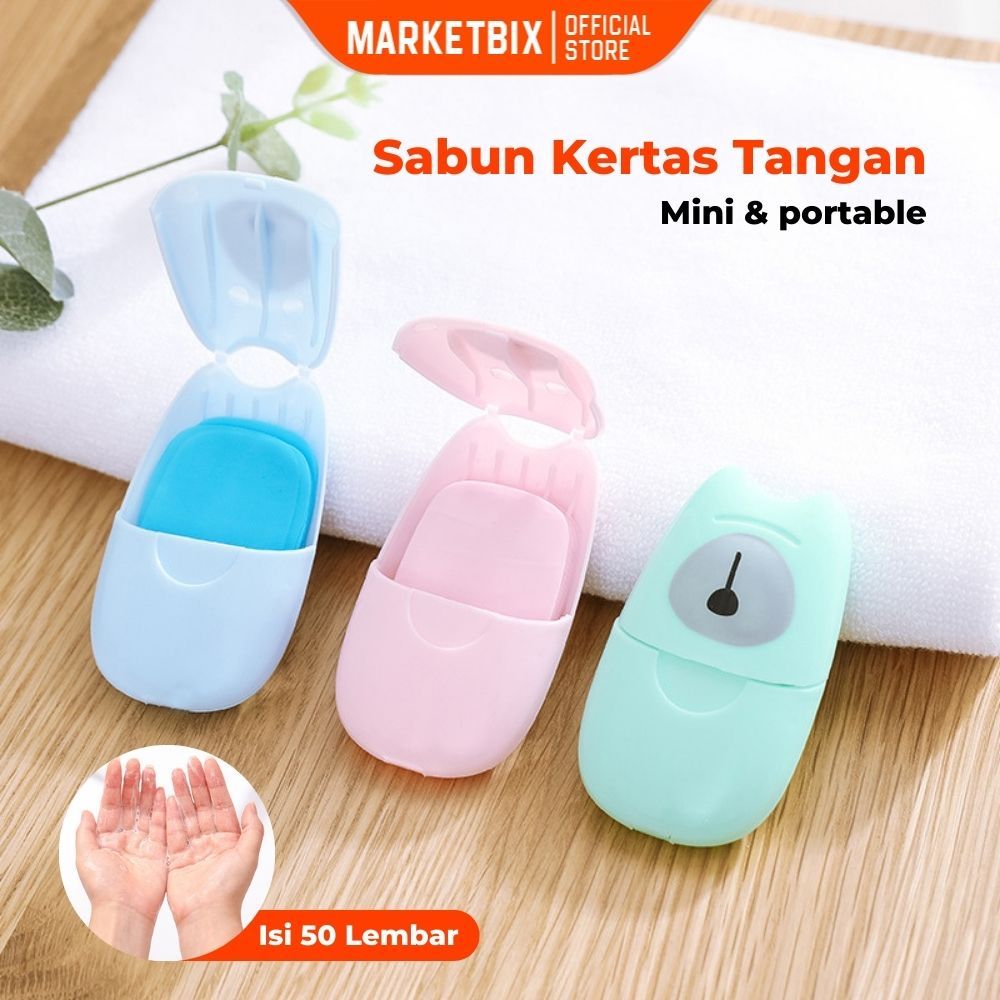 MARKETBIX Sabun Kertas Praktis Paper Soap Mini Untuk Traveling Kit Sabun Cuci Tangan Isi 50 Lembar