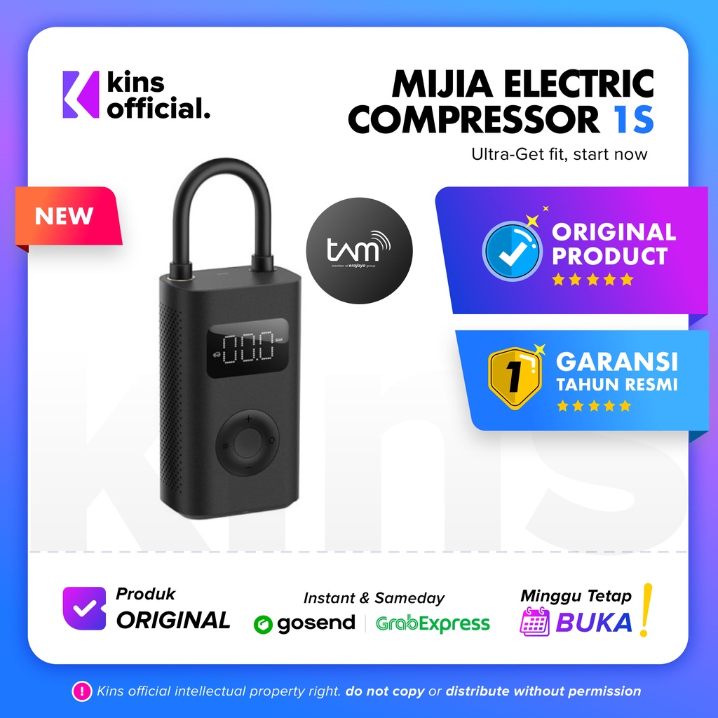 Xiaomi Pompa Mi Portable Electric Air Compressor 1S / Xiaomi Pompa Ban Elektrik 1S Portable Pompa Ban Motor Mobil Sepeda - Garansi Resmi TAM / Pompa Xiaomi