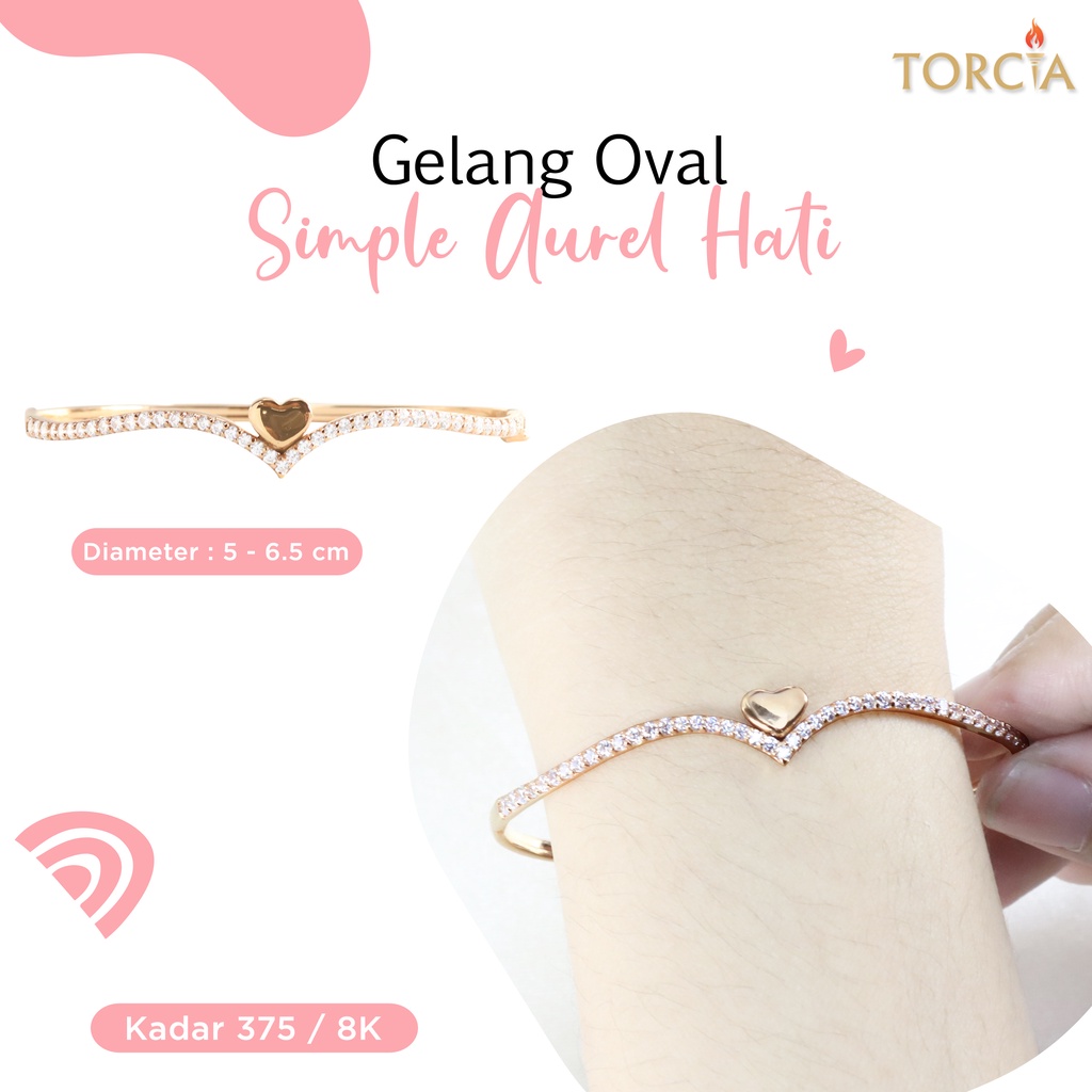 Gelang Oval Emas Asli Simple Aurel Hati Kadar 375 Torcia