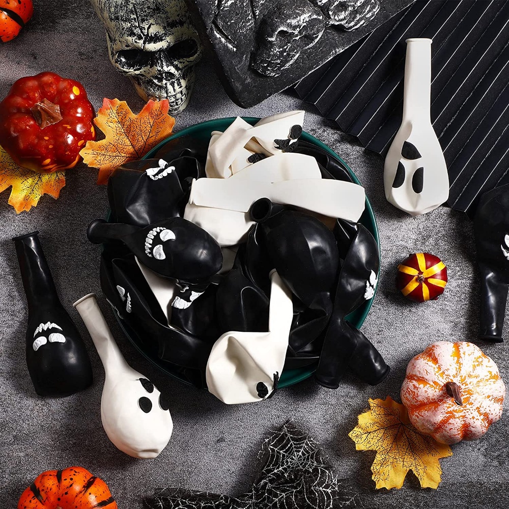 10 Pcs Balon Latex Motif Print Wajah Hantu Penyihir Kelelawar Laba-Laba Untuk Dekorasi Pesta Halloween