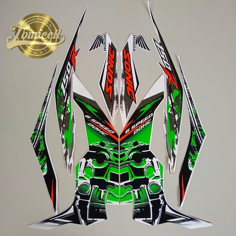 striping decal honda sonic 150 2016 body putih stiker list hijau body motor standar