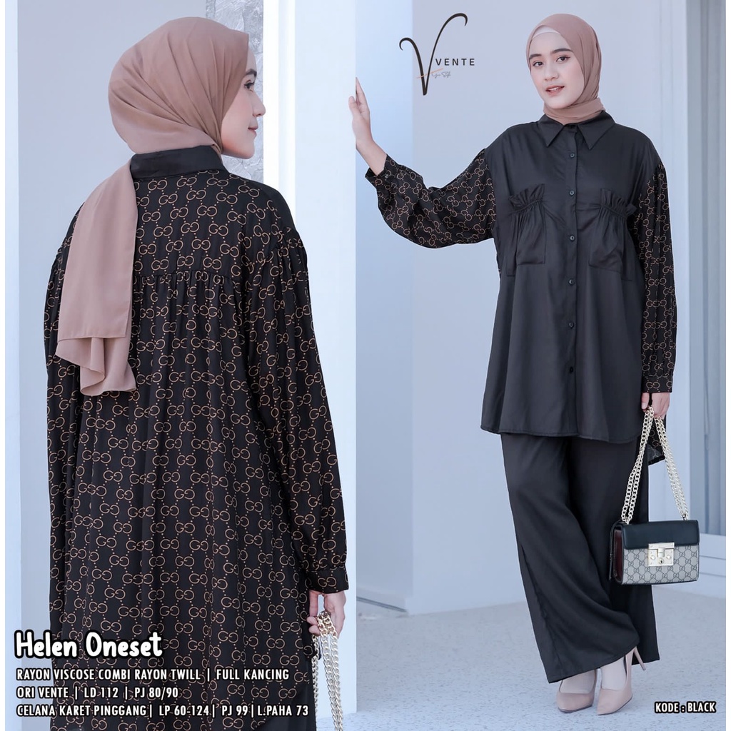 Vente Daily Helen One Set Wanita Jumbo Rayon Viscose Combi Rayon Twill Premium Motif Polos / Baju Se