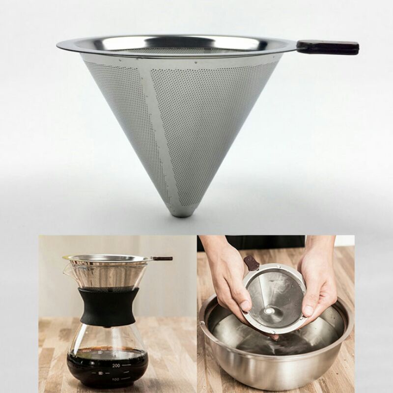 Filter Penyaring Kopi V60 Cone Coffee Dripper Filter Size Medium f-402 Silver