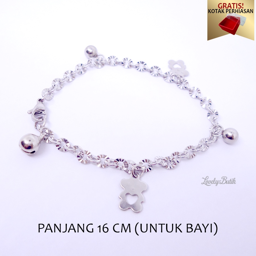 Lovelybutik Gelang Kaki Bayi Kerincing Titanium Bear Kecil Gelang Tangan Baby Perempuan Laki Laki Dengan Krincing Krincingan Bunyi Bonus Kotak Perhiasan