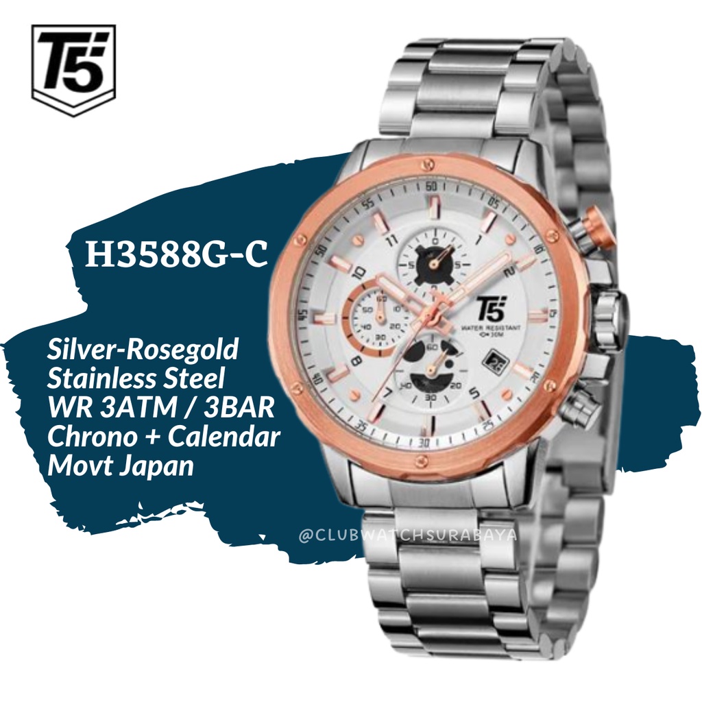 Jam Tangan Pria T5 H3588G-C Original Chronograph Free Box Unik/ T5 H3588G-C Jam Tangan Laki-Laki Chr