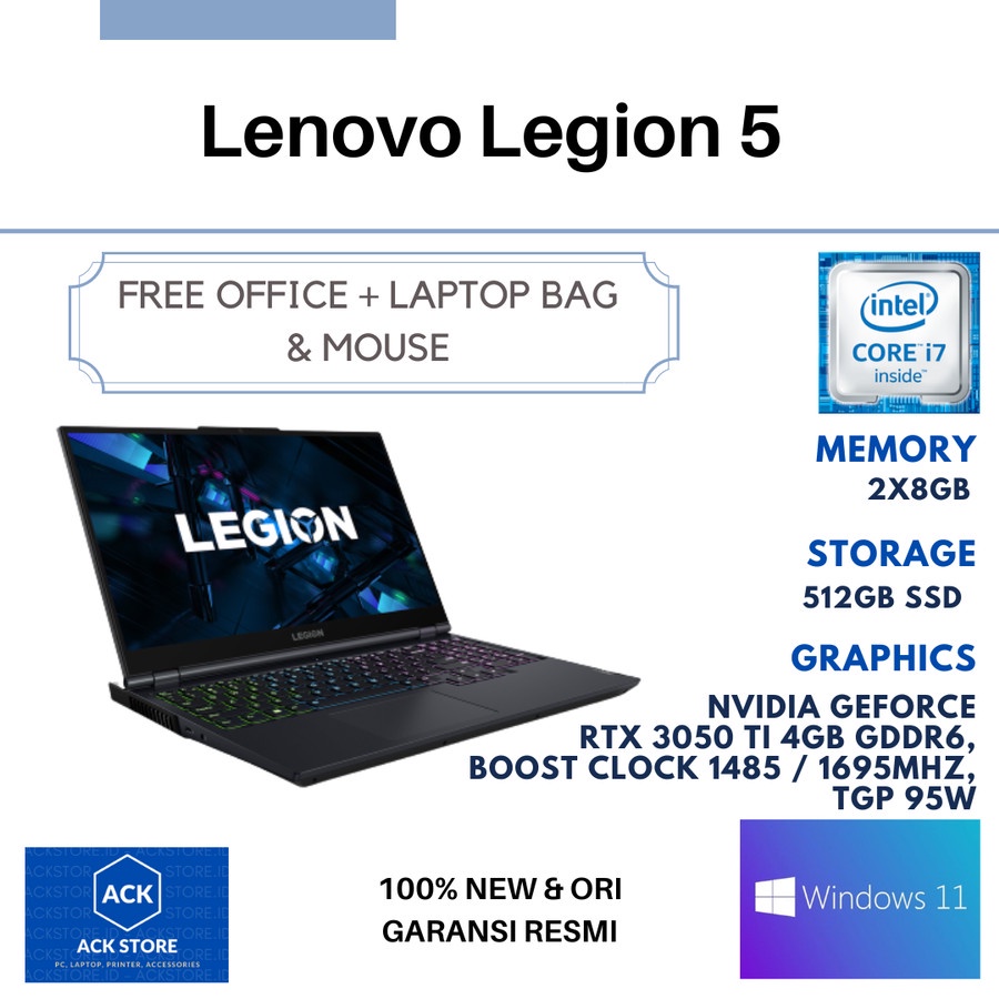 Lenovo Legion 5 BJID 16GB SSD 512GB RTX 3050 Ti 4GB W11 OHS