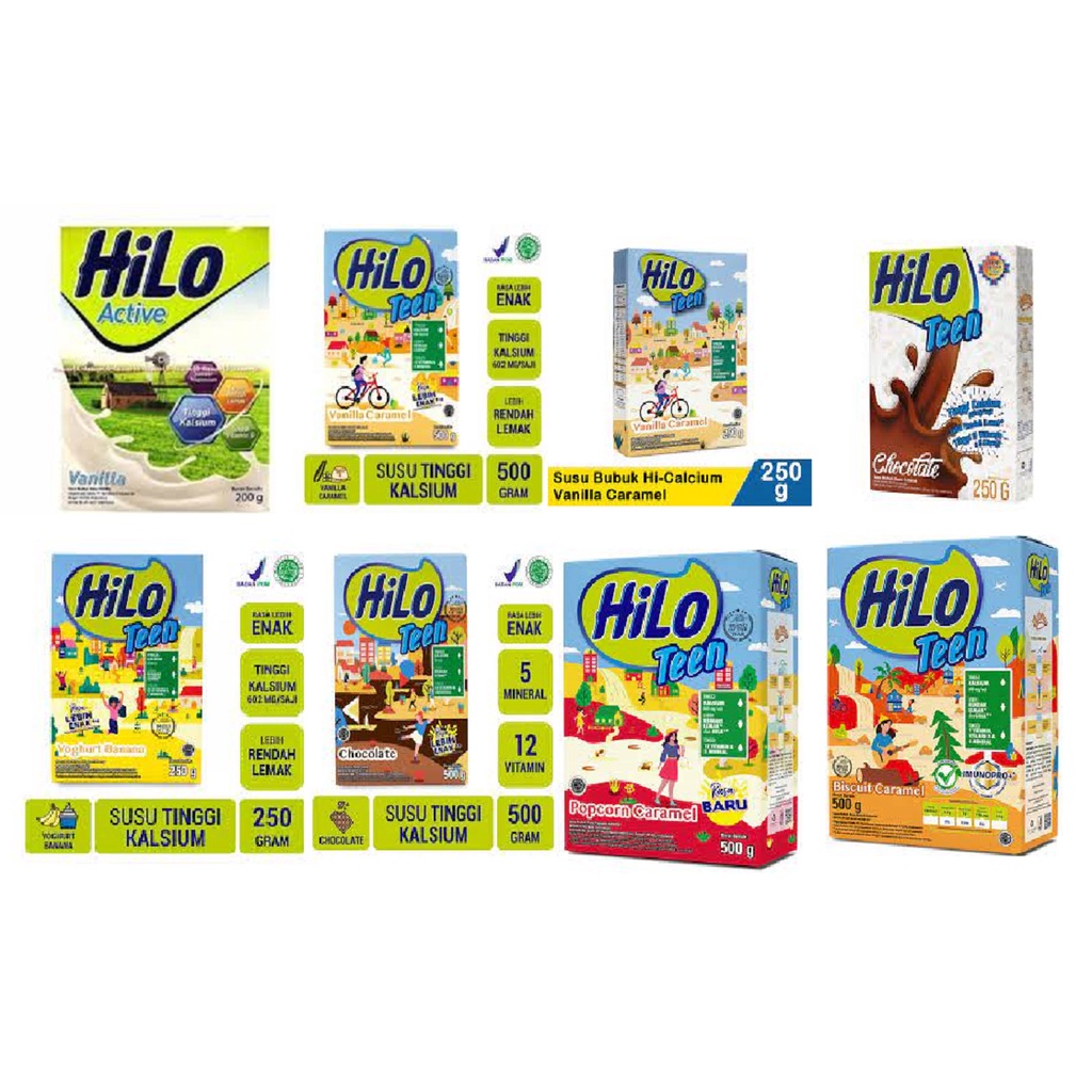 

Hilo Teen Susu ( biscuit caramel 500g / popcorn caramel 500g / COKLAT 500G / YOGUTS BANANA 250G / CHOKLAT 250G /VANILA 250G / VANILA 500G / VANILA 200G '' )